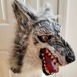 Halloween Wolf Warewolf Head Costume Mask Adult One Size Prop Party Grey Teeth